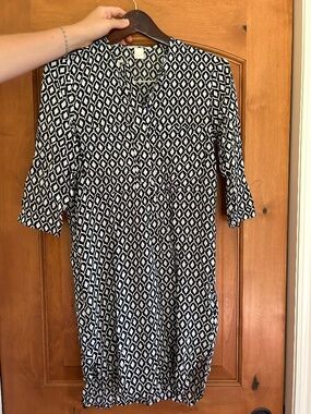 H&M Black White Geometric Print Shirt Dress Size 2